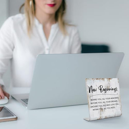 TRCENDE New Beginnings New Job Gift For Coworker, New Start Gift For Bestie Best Friends Women, Motivational Graduation Gift For Son daughter, Break Up Gift For Her,Office Signs Plaques XUZ192, Retro - style: Retro - New Beginnings D