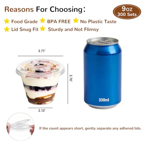 9oz Clear Plastic Cups with Flat Lids No Hole (300 Sets) - size: 9 oz-300Sets