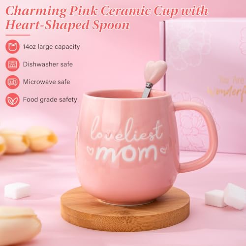 Birthday Gift for Mom from Daughter 14oz Coffee Mug Heart Trinket Dish - color: Pink