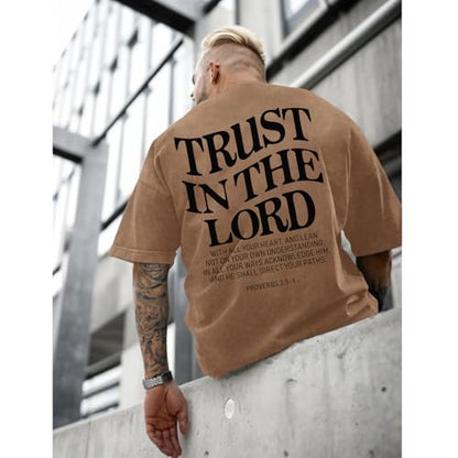 Wrenpies Mens Oversized Christian Shirts God Faith Jesus Religious Tshirts Trust in The Lord Bible Verse Tees Acid Wash Tops - color: Coffee, size: Medium