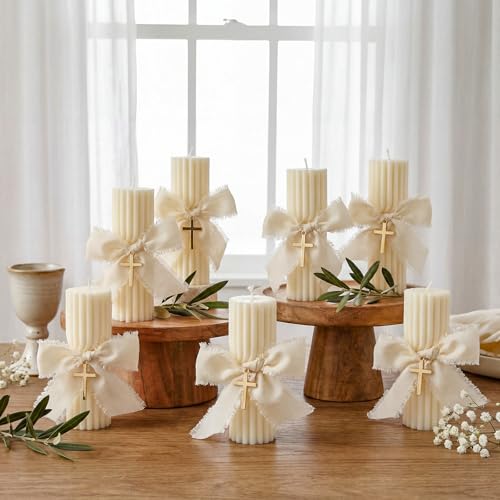 Conelist 12 Pcs Baptism Catholic First Communion Candles with Bow and Cross