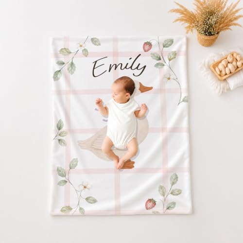 Personalized Strawberry Goose Blanket, Custom Baby Throw Gift - color: #Ver15
