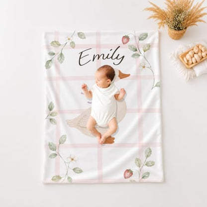 Personalized Strawberry Goose Blanket, Custom Baby Throw Gift - color: #Ver15