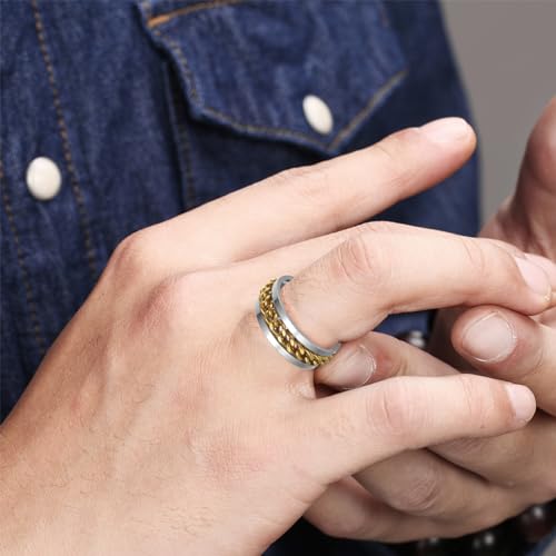 Mens Fidget Rings Anxiety Ring for Men 6mm 8mm Chain Spinner Ring Size 5-14 - color: Silver Gold