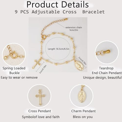 COLOYAN 9PCS Rosary Gold Beads Bracelet for Women - color: A