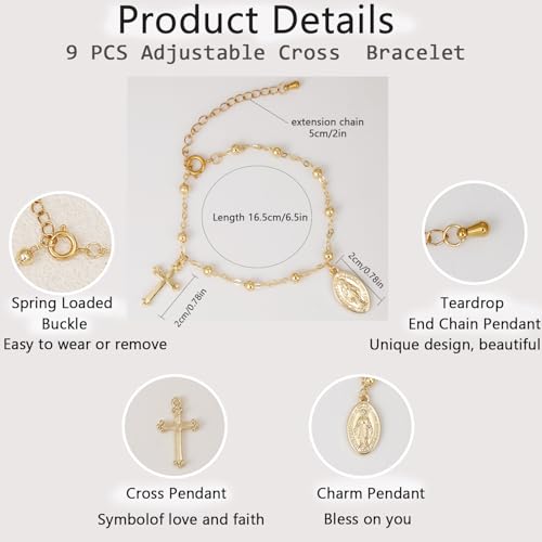 COLOYAN 9PCS Rosary Gold Beads Bracelet for Women - color: A