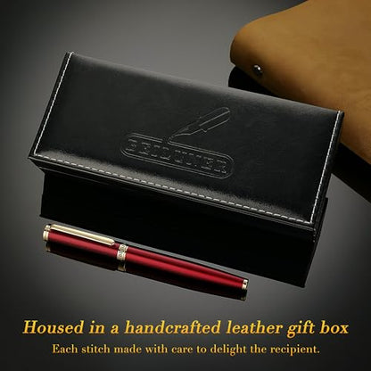 BEILUNER Red Fountain Pen,Stunning Luxury Pens with 24K Gold Finish, Gorgeous 24K Gilded Nib(Medium), Fancy Pen Gift for Men&Women -Ink Converter-Elegant,Professional,Office,Nice Pen for Writing - color: Red&Gold, style: Medium Nib
