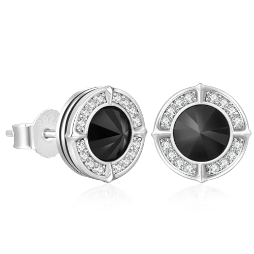 KRKC&CO Earrings for Men, Sterling Silver Earrings Studs, Hypoallergenic - color: Black L