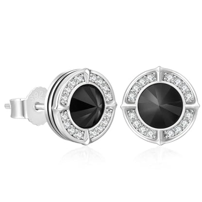 KRKC&CO Earrings for Men, Sterling Silver Earrings Studs, Hypoallergenic - color: Black L