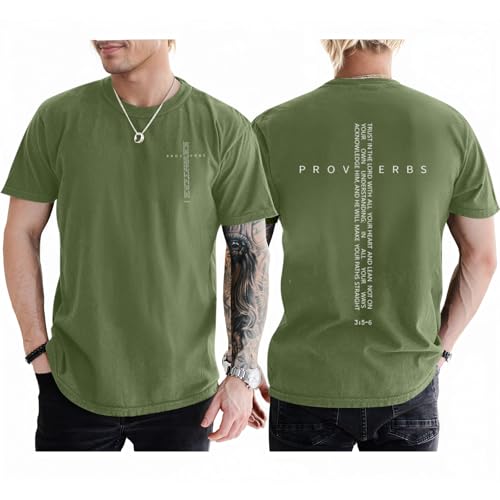 Christian Shirts for Men Vintage Religious Cross Bible Verse T-Shirt Jesus Faith Tshirt Inspirational Graphic Tees - color: Army Green, size: Large