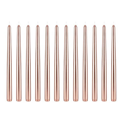 Mega Candles 12 pcs Unscented Rose Gold Taper Candles, Hand Poured Wax Candle 12 Inch x 7/8 Inch, Home Décor, Wedding Receptions, Centerpieces, Occasions, Events, Romantic Dinners, Prayer, Holders - color: Rose Gold