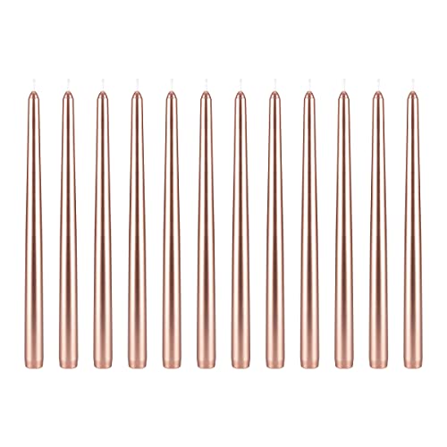 Mega Candles 12 pcs Unscented Rose Gold Taper Candles, Hand Poured Wax Candle 12 Inch x 7/8 Inch, Home Décor, Wedding Receptions, Centerpieces, Occasions, Events, Romantic Dinners, Prayer, Holders - color: Rose Gold