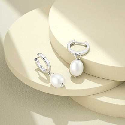 SEVENWELL Huggie Hoop Earrings for Women, Dangle Dangle Hoops - color: 10 Silver Pearl
