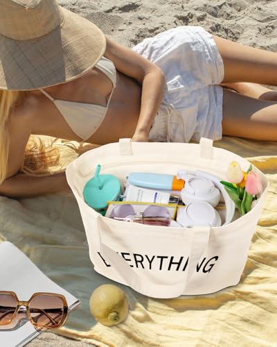 Miss Adola Large Tote Bag for Women - Canvas Tote Bag with Zipper Aesthetic Reusable Shoulder Bag for Gym, Travel, Work - style: Everything Letter