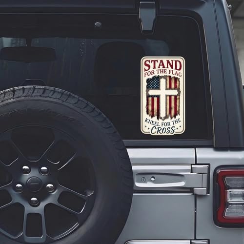 American Flag Cross 250th Anniversary Christian Car Decal - color: Stand for the Flag