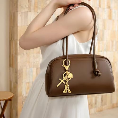 Initial Bag Charms Keychains Women, Cross Cute Heart Letter Key Chain Purse Backpack Handbags Keychain Christian Gift - color: Gold I