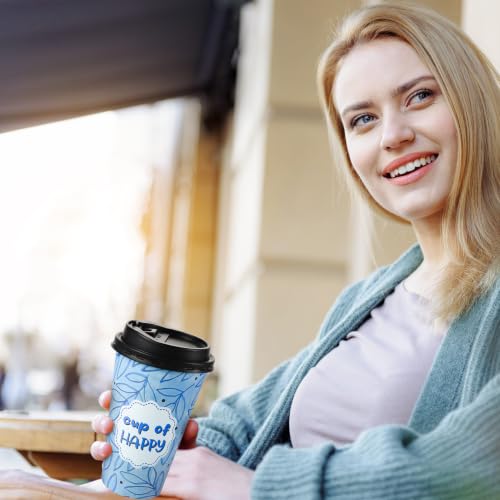 50 Pack 16 oz Disposable Coffee Cups with Lids Blue Colorful - style: Blue and Colorful Inspirational Quotes