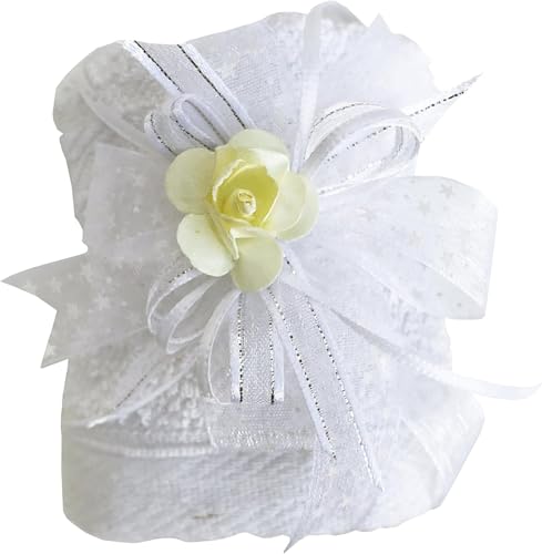 Grahmart Catholic Baptism Candle Set in a Wooden Box with Towel, Candle, Rosary and Shell for Baby Boys and Girls. Handmade Gift for Godparents.. Kit de Bautizo with a Surprise Small Gift (White)