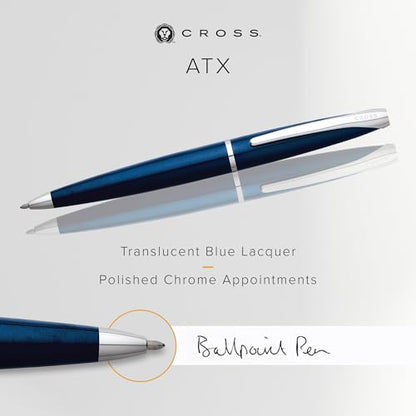 Cross ATX Translucent Blue Lacquer Ballpoint Pen, Medium Point, Black Ink - color: Translucent Blue