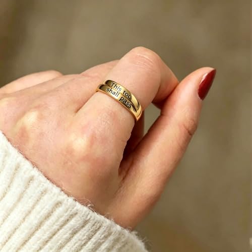 Faith Over Fear Cross Inspirational Rings for Women Daughter, Christian Blessed Hope Love Encouragement Rings Adjustable Open Tiny Purity Wrap Thumb Cross Ring Jewelry Graduation Cocktail Party - color: This Too Shall Pass Gold