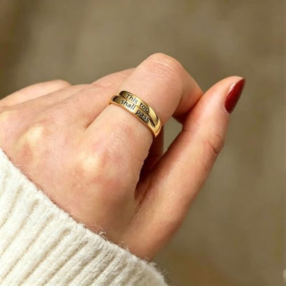 Faith Over Fear Cross Inspirational Rings for Women Daughter, Christian Blessed Hope Love Encouragement Rings Adjustable Open Tiny Purity Wrap Thumb Cross Ring Jewelry Graduation Cocktail Party - color: This Too Shall Pass Gold