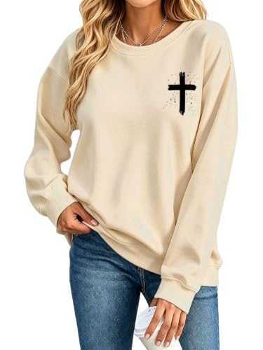 Christian Sweatshirts for Women Jesus Shirts Faith Cross Bible Verse Tops - color: Apricot-a, size: XX-Large