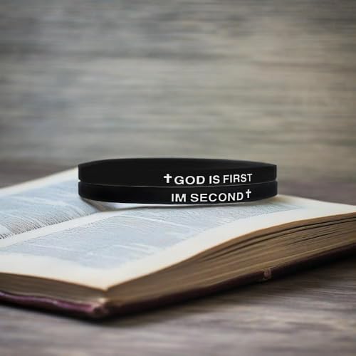 LIU JUN God Is First Bracelet, GOD IS FIRST IM SECOND Christian Rubber Bracelets Inspirational Engraved Bible Verses Cross Silicone Bracelet For Women Men Faith Gifts - color: black-black