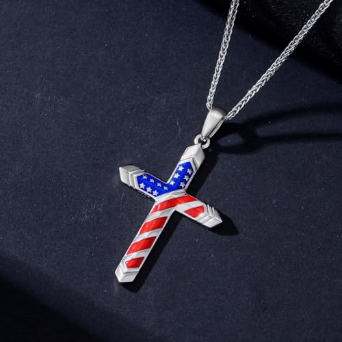 American Flag/Eagle/Star Necklace for Women 925 Sterling Silver Silver/Gold/Black American Flag Pendant 4th of July Jewelry for Wife Sister Girlfriend - color: White-2