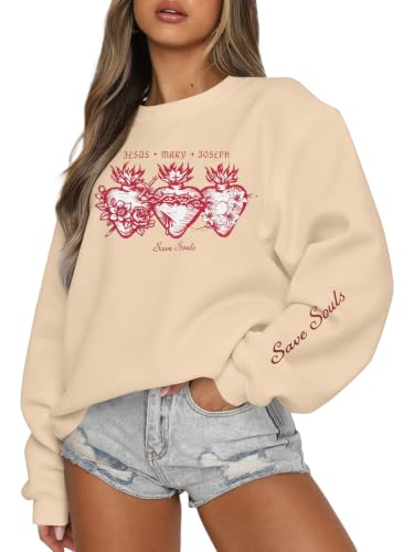 MOUSYA Christian Sweatshirts for Women God Shirts Jesus Graphic Pullover - color: Apricot-b, size: Large