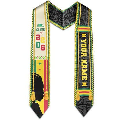 MDPrints Global Kente Graduation Sash 2026, Black Girl Magic Graduation Sash 2026, Class of 2026 Graduation Gift - color: Kente Dk04
