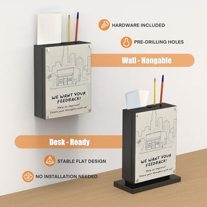 Suggestion Box with Slot and Lock-Wall Mount Option, Metal Ballot Box with Acrylic Panel for Voting, Black Donation Case with Key Drop Slot and Safe Lock for Fundraising, Hotel and Office Use - color: black