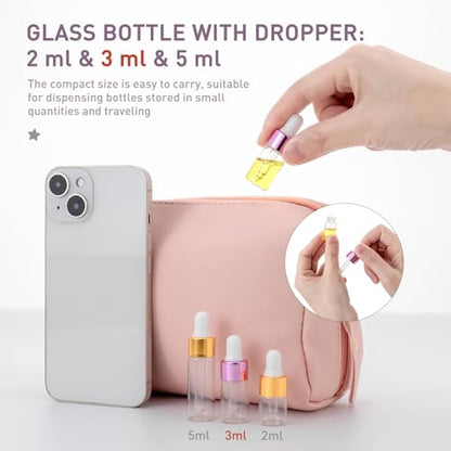 Kesell 15Pcs 3ml Glass Dropper Bottles, Pink Aluminum Caps - color: Pink