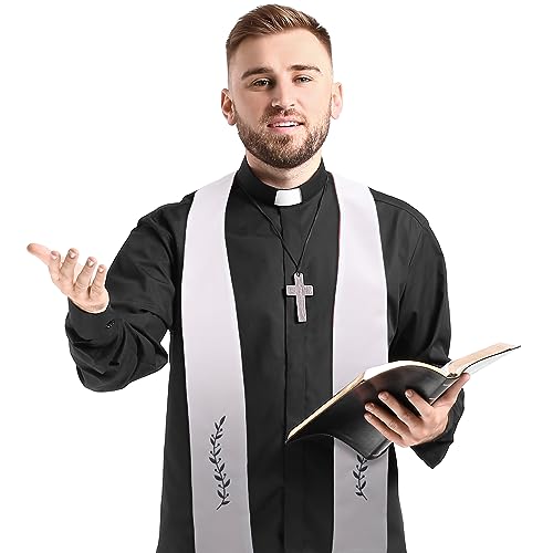 Panitay Embroidered Wedding Reversible Stole with Tassels Clergy Mass Stole with Cross Wedding Pastor Shawl - color: Red and White, style: Classic