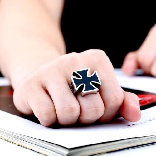 Striking Iron Cross Black Enamel Ring Vintage Military Gothic Knights Templar Titanium Steel Jewelry Maltese Cross Biker Accessory