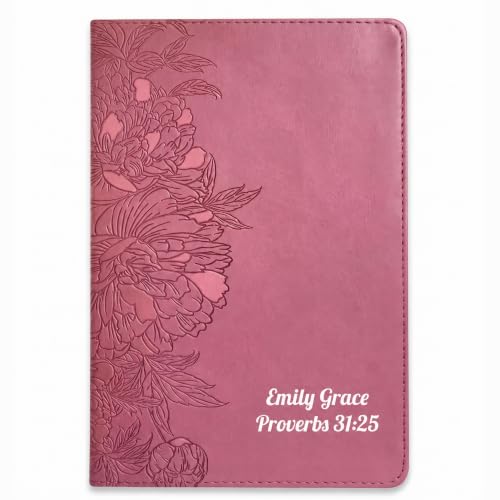 Printualist Personalized NLT Bible, Custom Name and Scripture Reference, Red Letter New Living Translation Text, Floral Faux Leather Christian Gift for Devotion, Church, Women and Teens, Peony Pink - color: Peony Pink