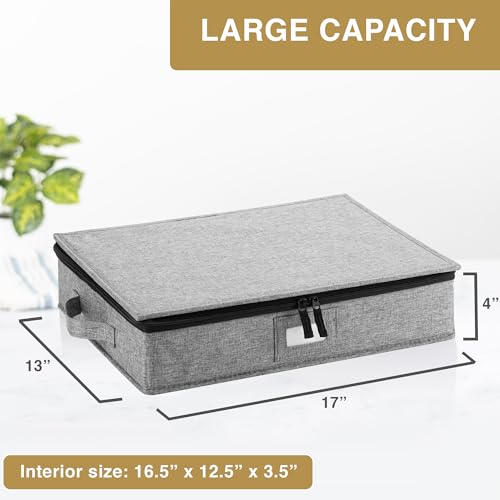 Platter Storage Case - Hard Shell and Stackable with Padded Interior - Fits 4 Serving Platters - 3 Large Felt Dividers Included - 17"W x 13"D x 4"H - China Storage Containers for Plates - style: Platter Storage