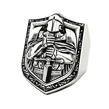 Knights Cross Sword Armor Shield Templar Rings for men Biker 316 Stainless Steel Rings Paladin Worrior Hunter style Iced Out Jewelry Punk Ring Hip Hop Heavy Metal mens fashion rings - size: 8