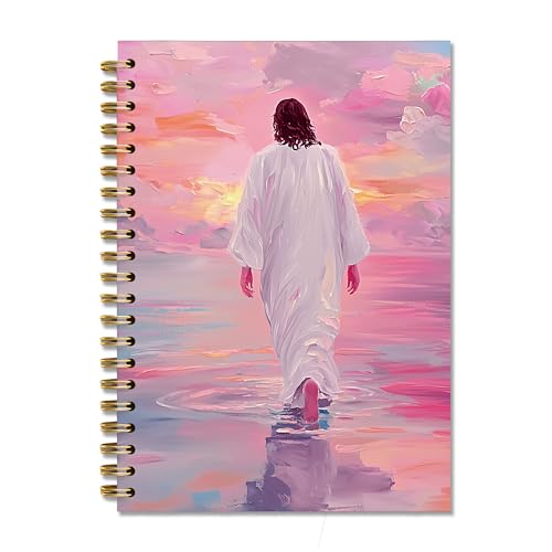 Jesus Walking on the Water Pink Jesus Christian Spiral Notebook Journal,Christian Jesus Church Prayer Notebook Gift for Women Girls, 5.5 x 8.3 Inches - color: 01Child