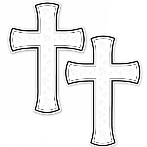 Christian Holographic or Reflective Cross Car Decal, Jesus Cross Vinyl Sticker with Subtle Dove or Heart Pattern, Weather Resistant (White Dove - 2 Pack) - color: White Dove - 2 Pack