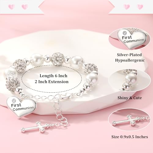 First Communion Confirmation Baptism Cross Bracelet for Girls, Catholic Jewelry Gifts for Kids Daughter Goddaughter Granddaughter 6+2 Inches - style: Confirmation