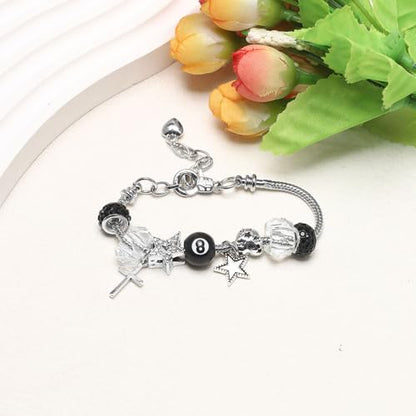Y2k Charm Bracelet for Women Star Cross 8 Ball Leopard Beaded Bracelet - color: silver