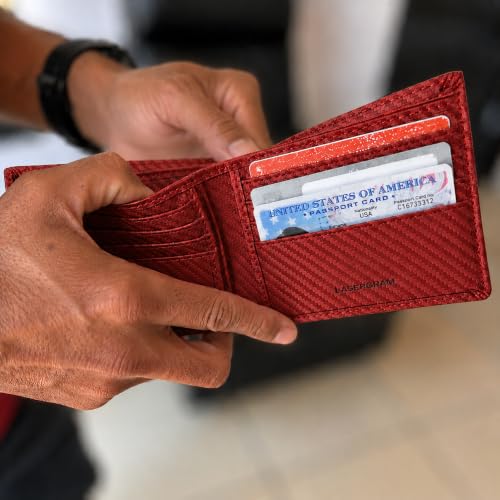 LaserGram Personalized Wallet, Christian Cross (Carbon Fiber Red) - color: Carbon Fiber Red