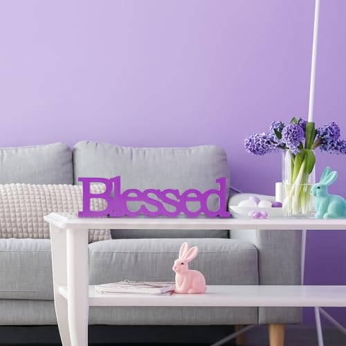 Blulu Blessed Letter Table Sign Wooden Blessed Standing Sign,Purple - color: Purple