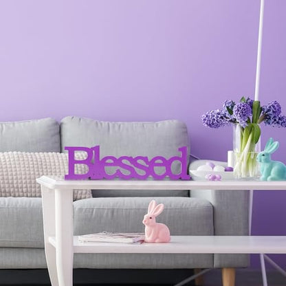 Blulu Blessed Letter Table Sign Wooden Blessed Standing Sign,Purple - color: Purple