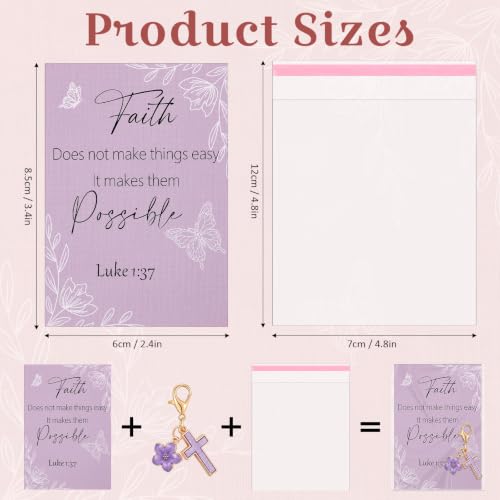 Unittype 36 Sets Christian Keychains Cross Charms for Women - style: Purple Flower