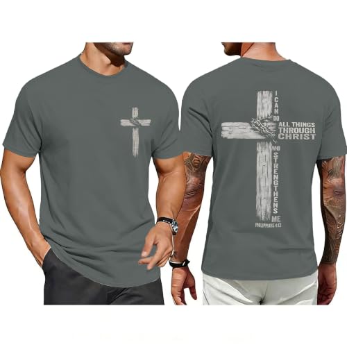 Christian Shirts for Mens Cross Jesus Graphic Tees - color: Dark Gray, size: XX-Large