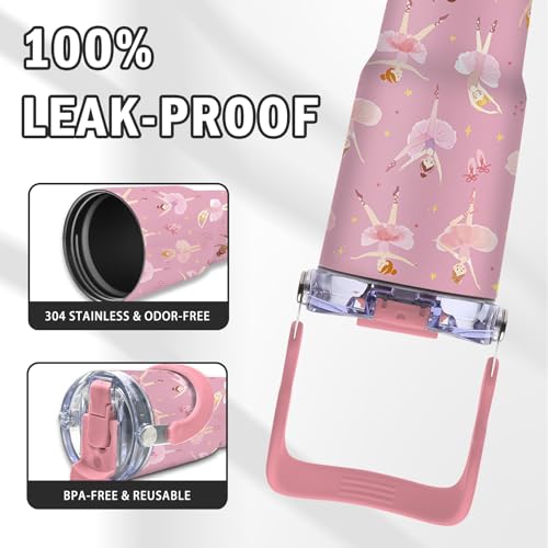 Ballerina Gifts for Girls - Pink Ballet Tumbler with Top Handle and Flip Straw Lid 20oz Stainless Steel Insulated Travel Cups - Christmas Birthday Ideas for Ballet Dance Lover Kids Coffee Mugs - color: Ballet01