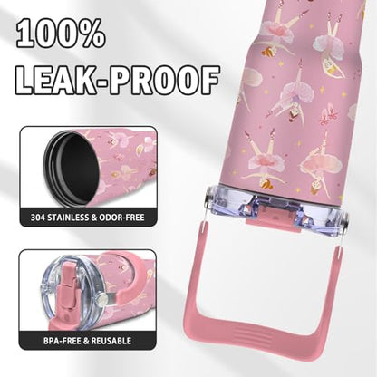 Ballerina Gifts for Girls - Pink Ballet Tumbler with Top Handle and Flip Straw Lid 20oz Stainless Steel Insulated Travel Cups - Christmas Birthday Ideas for Ballet Dance Lover Kids Coffee Mugs - color: Ballet01