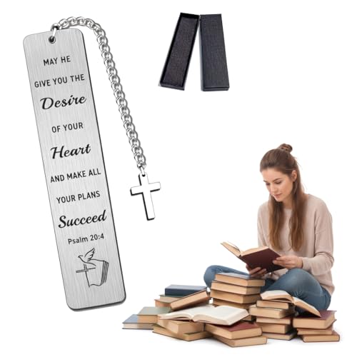 Graduation Gifts Bible Bookmark with Cross Charm - Psalm 20:4 "Make All Your Plans Succeed Christian Verse Book Mark Gift for Women, Son, Daughter - Inspirational Stainless Steel Book Marker with Box - style: BM031 Psalm 20:4 Make All Your Plans Succeed