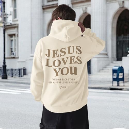 Christian Jesus Loves You Hoodies for Teen Religious Faith Sweatshirts Bible Verse Graphic Youth Hoodie - color: Apricot, size: Small
